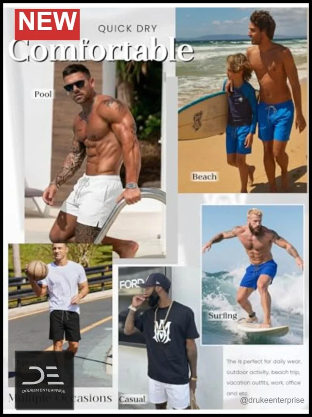Quick Dry 7'' Swim Trunks with Mesh Liner and Pockets